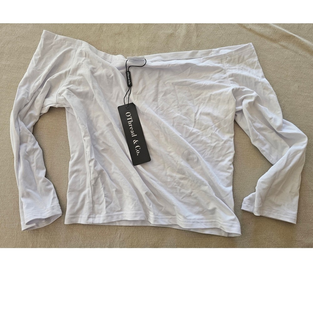 OThread & Co Womens White Off the Shoulder Long Sleeve Modal Top Size M NWT